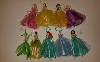 Disney Princess Figure Dress Ornaments Set Of 9 Tinker Bell Jasmine Ariel Aurora