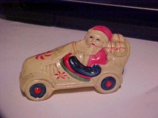 Vintage 4 " Long Japan Celluloid Christmas Santa Claus Driving Car Toy Figurine