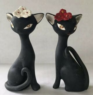 Vintage Salt & Pepper Shakers Black Cats Ceramic Mcm Mid Century