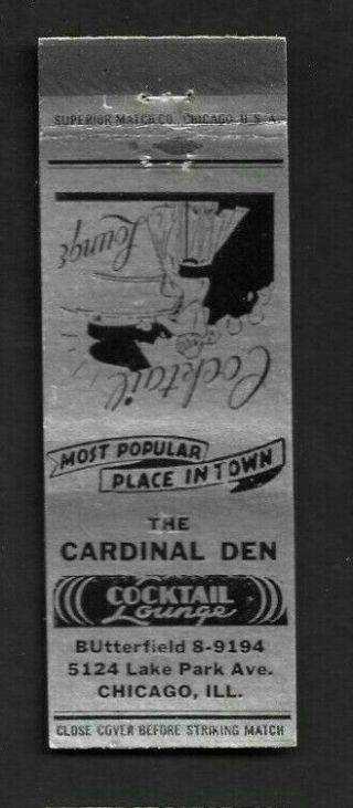 Matchbook Cover Chicago Il The Cardinal Den 2205