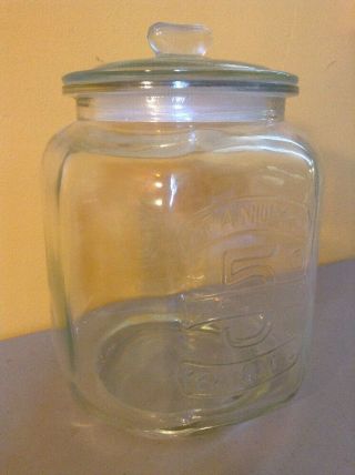 Vintage Clear Glass 5 Cent Large Salted Peanuts Jar Container With Lid