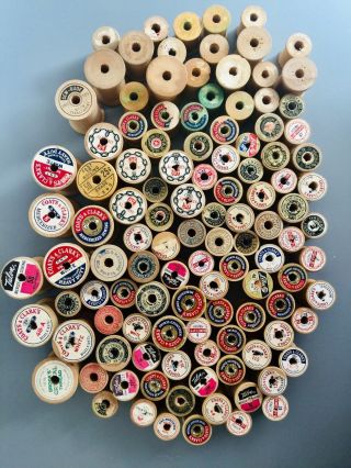 113 Vintage Wooden Thread Spools - All Empty Various Brands