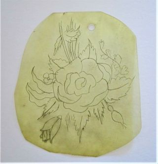 Vintage Tattoo Flash Acetate Stencil - Rose And Flowers,  Signed 