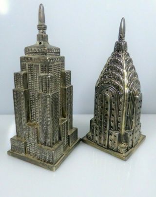 Godinger Silver Metal Empire State And Chrysler Building Salt & Pepper Shakers