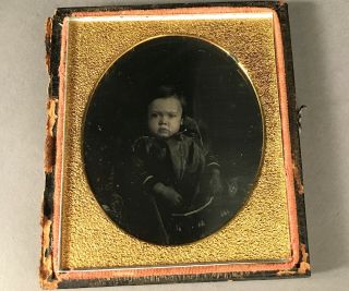 1/6 Plate Daguerreotype Of A Young Child,  No Wipes,  Dark Image,  1/2 Case