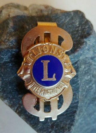 Vintage Lions Club International Money Clip Cobalt Blue Enamel Dollar Sign Gt