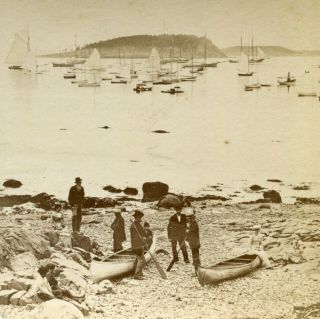 Bar Harbor,  Mount Desert,  Maine Indians & Canoes Stereoview by Kilburn Bros 3
