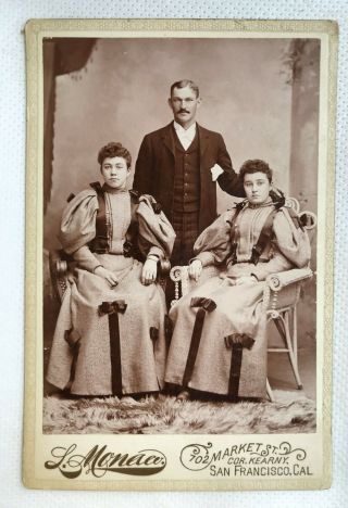 Vintage Cabinet Card Two Women,  Matching Dresses Ribbon On Skirt.  San Francisco
