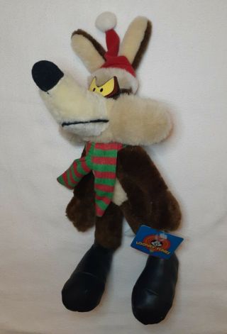 Vintage Looney Tunes Wile E Coyote 14 " Plush Santa Hat Christmas With Tags 1997