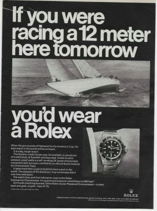 1967 Rolex Submariner Chronometer Watch Boat Racing Vintage Print Ad