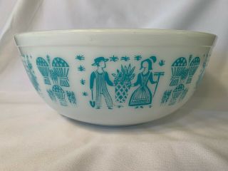Vintage Pyrex Mixing Bowl Amish Butterprint 4 Quart 404 White With Turquoise