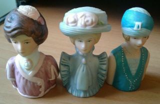 3 Vintage (1) 1983 (2) 1982 Avon Porcelain Lady Head Thimbles Fashion Sewing Euc