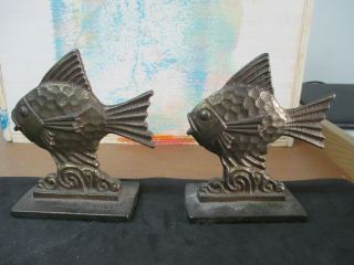 2 Vintage Heavy Brass Decorative Gold Fish Home Decor Book End Figurines