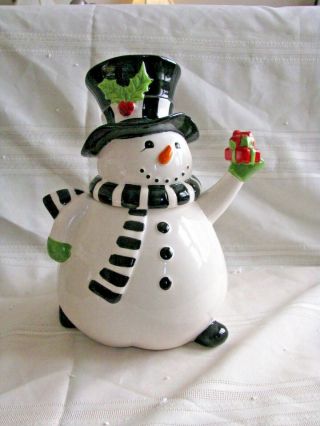 Black And White Ceramic Snowman Cookie Jar 10 " Tall Cute