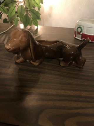 Vintage Dachshund Planter Dog Figurine Doxie Ceramic