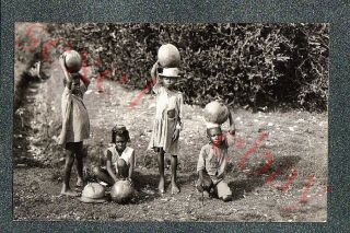 Black Kids Carrying Melons On Their Head - Circa 1930 Rppc Photo Grade 5