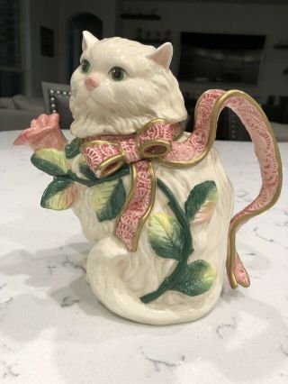 Fitz And Floyd Kittens And Roses Teapot - Charming White Persian Cat,  So " Purr " F