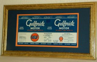 Vintage Gulf Gulfpride Motor Oil Can Framed 10 " X 18 - Man Cave Gas Metal Sign