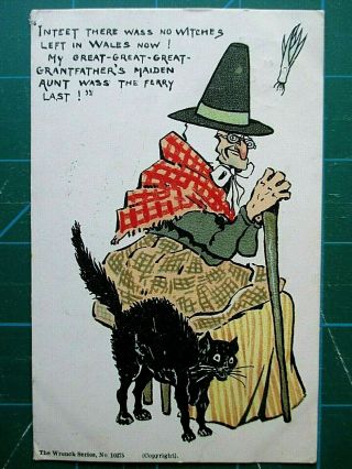Halloween Postcard The Last Witch In Wales With Black Cat Posted 1904 By Wrench