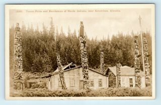 Ketchikan,  Ak - Early View Of Haida Native Indian Totem Poles & Houses - Rppc