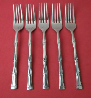 5 Pc Exotic Bamboo Stainless Dinner Forks Korea 7 1/4 " Sunshine Products Tiki