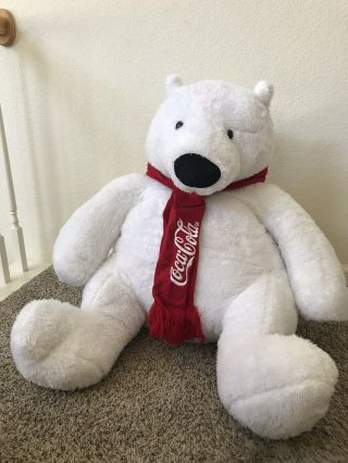 Huge Coca Cola Polar Bear Plush Coke Stuffed Animal Red Scarf Logo Giant Large