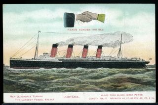 Early Postcard Rms Lusitania Hands Across The Sea 1907