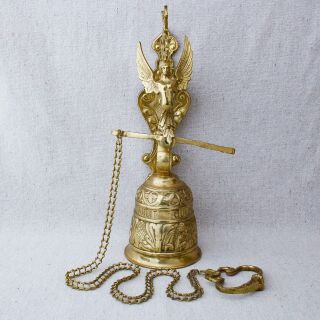 Vintage Brass Vocem Meam Audit Qui Me Tangit Winged Caryatid Monastery Bell 13½ "