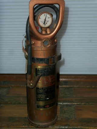 Vintage Phister No.  1/4 Brass,  Copper,  Iron Fire Extinguisher W/ Wall Bracket