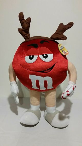 Large Red M&m Christmas Greeter Plush 28 " Reindeer Candy Cane M&m W/tags