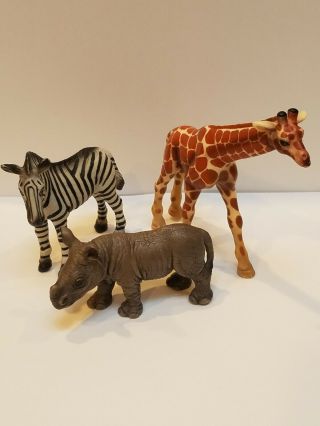 Schleich,  Zebra,  Giraffe,  And Rhinoceros,  Small Figurines