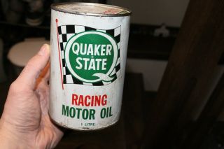 Vintage Quaker State Racing Motor Oil Can 1 Quart Full Tin Can