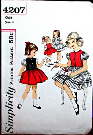 2 UNCUT Vintage 1950 ' s Sewing Pattern Girls ' Dresses Sz 4 2