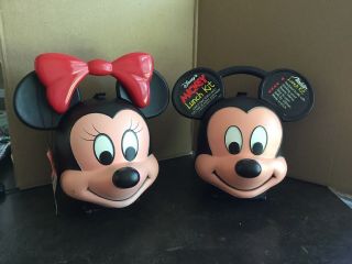 Disney Aladdin Mickey Mouse Head Lunch Box & Minnie Mouse & 2 Thermos 80s Rare