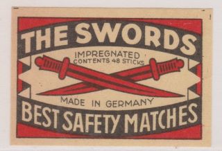 Old Matchbox Label Germany,  " The Swords " V2,  Ac48,  4.  6 X 3.  0 Cm