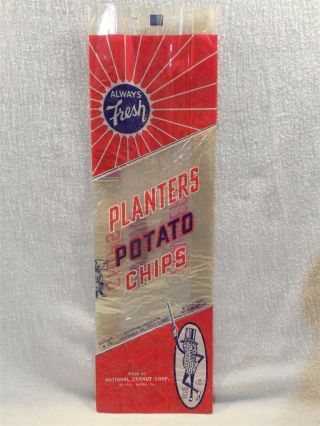 Vintage 1947 Planters Peanut Mr Peanut Potato Chips 8 Oz Cellophane Store Bag