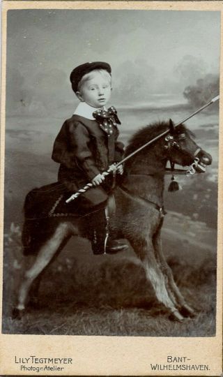 Albumen Photo Cdv,  A Good Looking Boy On A Studio Horse,  Wilmhershaven,  Germany