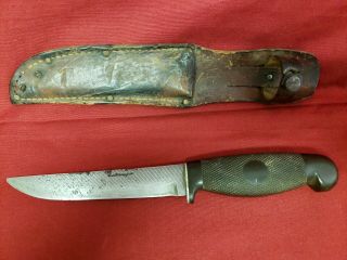 Vintage Cattaraugus Hunting Fighting Fixed Blade Knife W Sheath