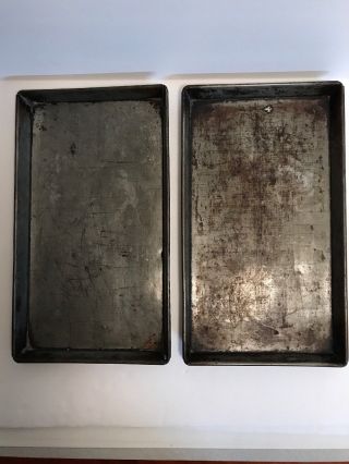 2 Vintage Small Metal Baking Pans Cookie Sheets 14 " X 8 " X 1 "