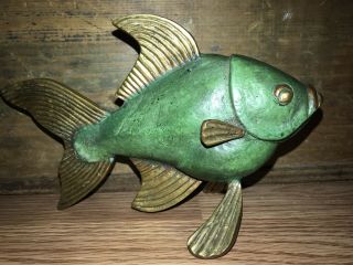 Fabulous Vintage Art Deco Solid Brass/bronze Metal Koi Fish Paperweight 9”