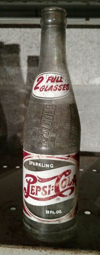 Vintage 1949 Sparkling Pepsi - Cola Clear Glass Soda Bottle,  2 Dots Bottle,  12 Fl