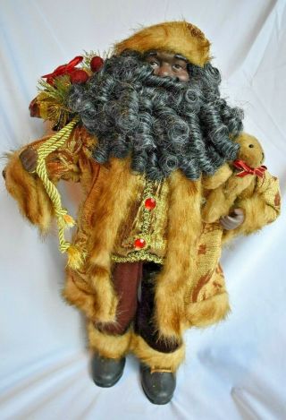 African American / Black Santa Claus With Sack Of Toys & Teddy Bear