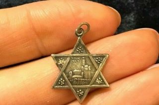 Israel Jerusalem Judaica - Jewish King David Star Vintage Silver Small Medallion