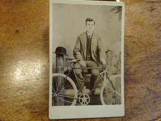 Bicycle Cabinet Card Photo Of A Man And His Bike Medal And Fob Marked S L Platt