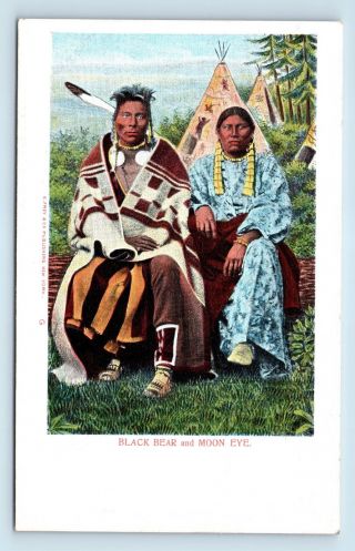 Pre 1908 Native American Pc - Black Bear & Moon Eve Gros Ventre Indian A2