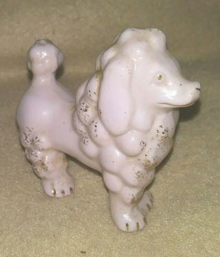 Vintage Mini Antique Porcelain Pink Poodle Dog Figurine - 2 1/2 " High