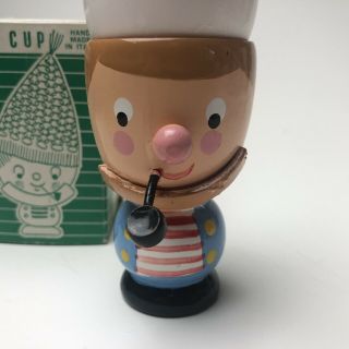 Vintage Hand Painted Wood Egg Cup 1950s Sevi Cap and Box Italy Italian Eggcup 2