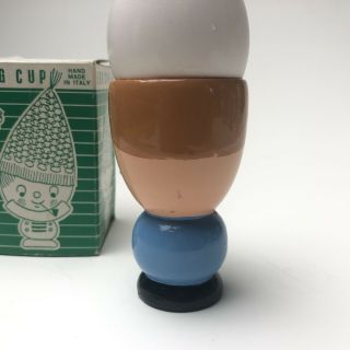 Vintage Hand Painted Wood Egg Cup 1950s Sevi Cap and Box Italy Italian Eggcup 3