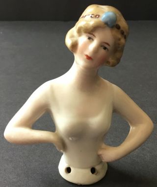 Vintage German Porcelain Pin Cushion Half Doll Marked 6099