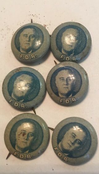 6 Small Vintage 1936 Fdr Presidential Campaign Pinback Photo Buttons